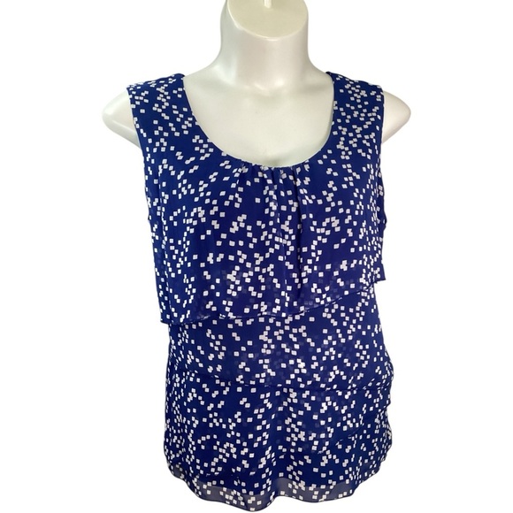 Jaclyn Smith Navy and White Patterned Ruffle Tank Top Size 2X - Picture 1 of 4
